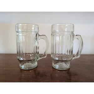 Vintage Anchor Hocking Ribbed Beer Mugs | Set of 2 | Heavy Clear Glass | 5.75”